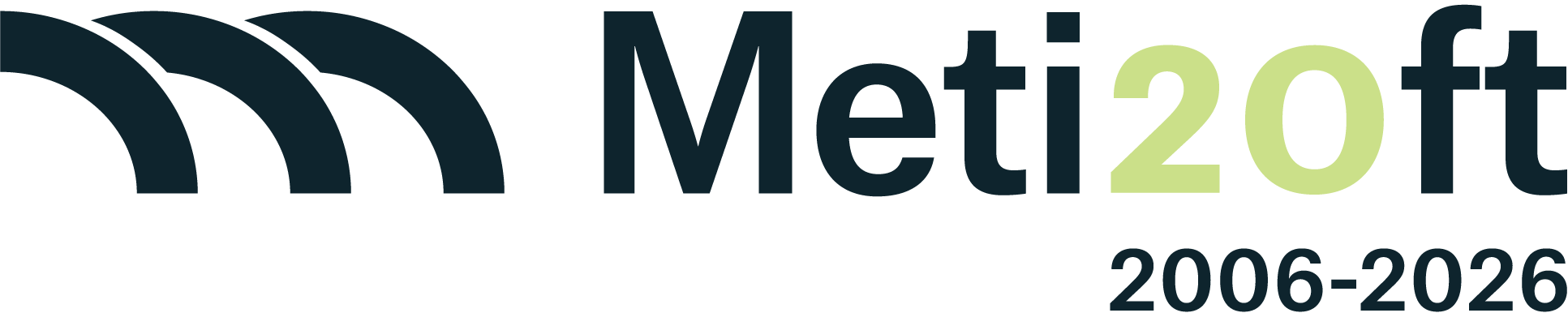 metizoft 20 years logo - navy and green